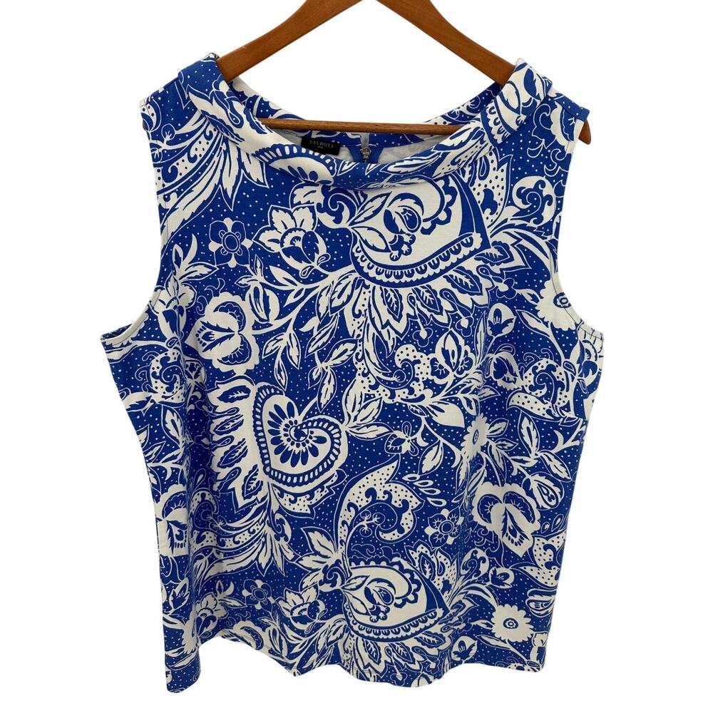 TALBOTS Blue Floral Boatneck Sleeveless Top // 2X
